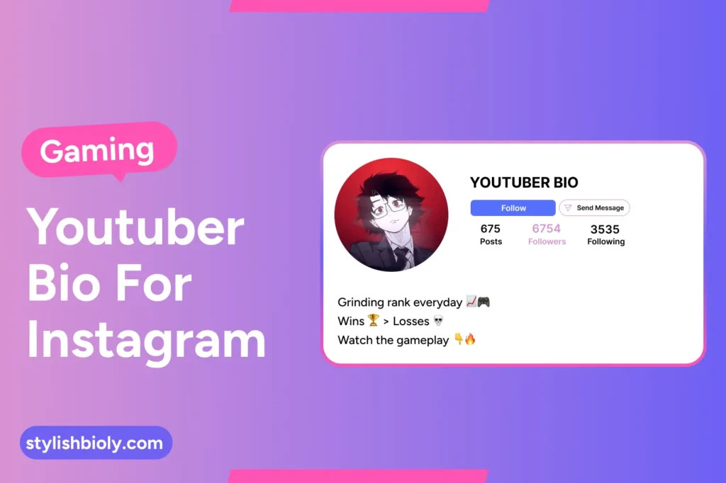 Gaming YouTuber bio for Instagram