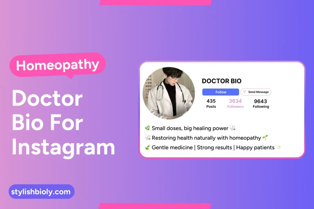 Homeopathy doctor bio for Instagram